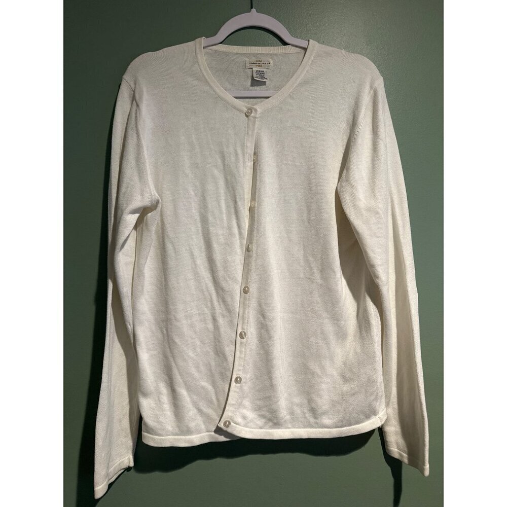 Yarnworks Women’s Ivory Cardigan Size M Elegant Preppy Old Money Academia
